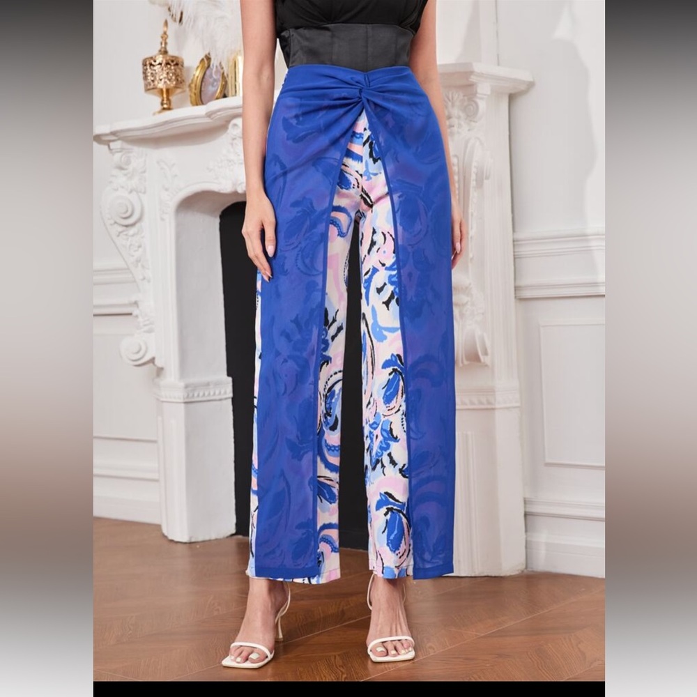 Elegant Blue and Pink Women's Pants